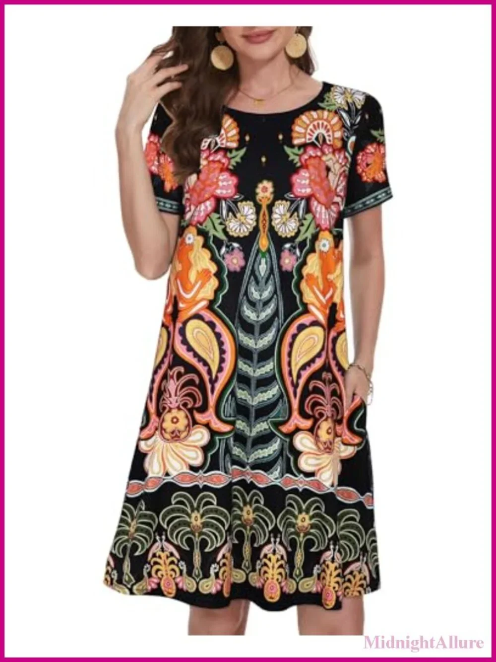 Women's Casual Summer Tshirt Dress with Pockets Floral Sundress Beach Cover Up